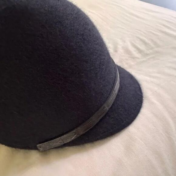 Loro Piana Black/Brown Alligator Trim Riding Cap Hat Cashmere Felt Cash Felt Med main image 4